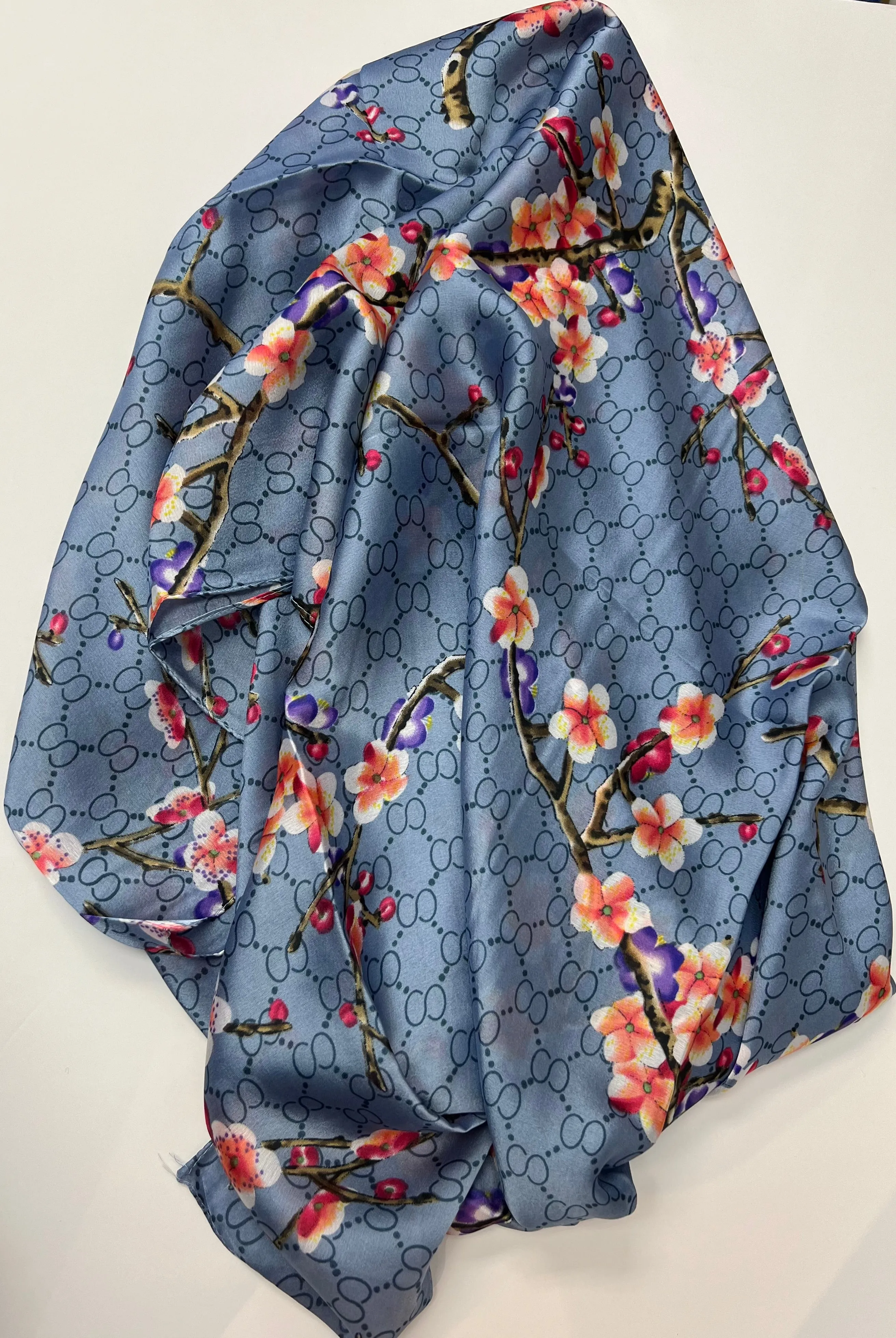 Gray Floral Silk Scarf