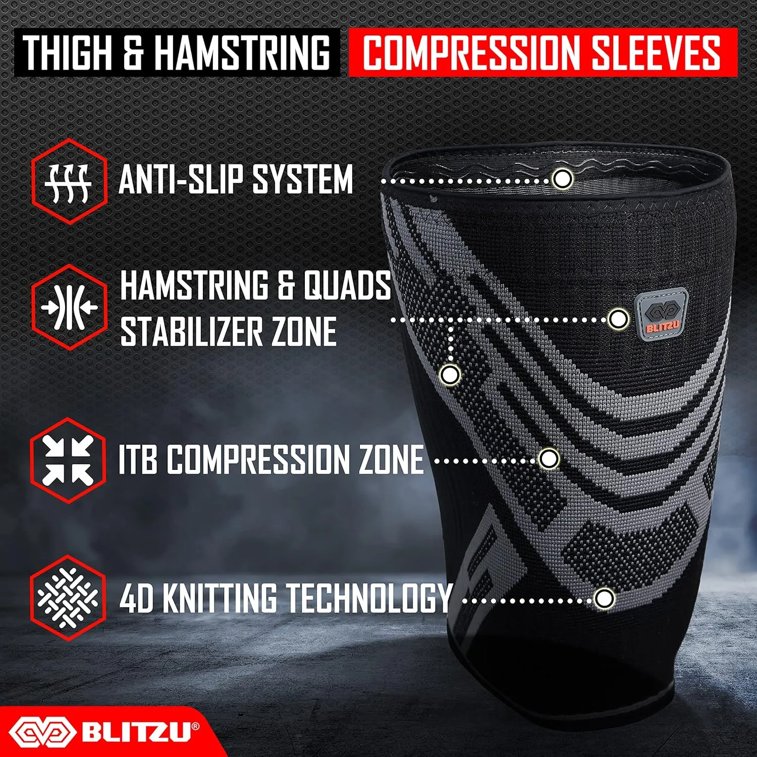 Hamstring Compression Sleeve, Thigh Compression Sleeve for Women and Men, Upper Leg Brace for Groin, Sciatica & Quad Tendonitis, Wrap Support for Recovery, Running, Sports and Workout Black L