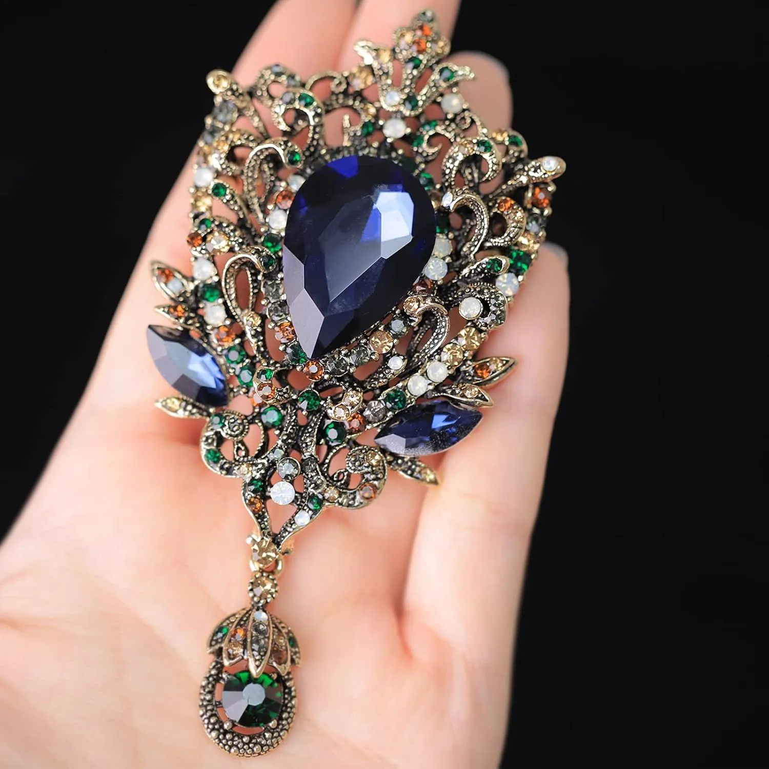 HandMade Large Rose Rhinestone Brooch - Women's Vintage Flower Brooch Pins for Weddings, Anniversaries, New Year & Valentine's Day