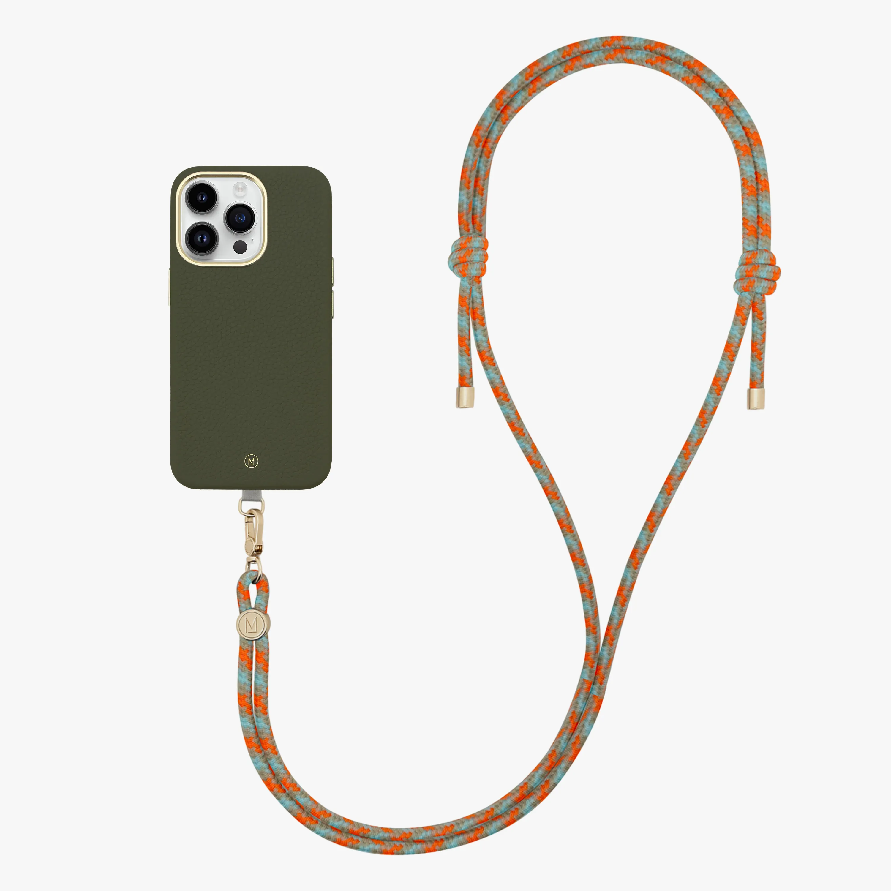 iPhone 13 Leather MagSafe Case with Crossbody Rope Strap