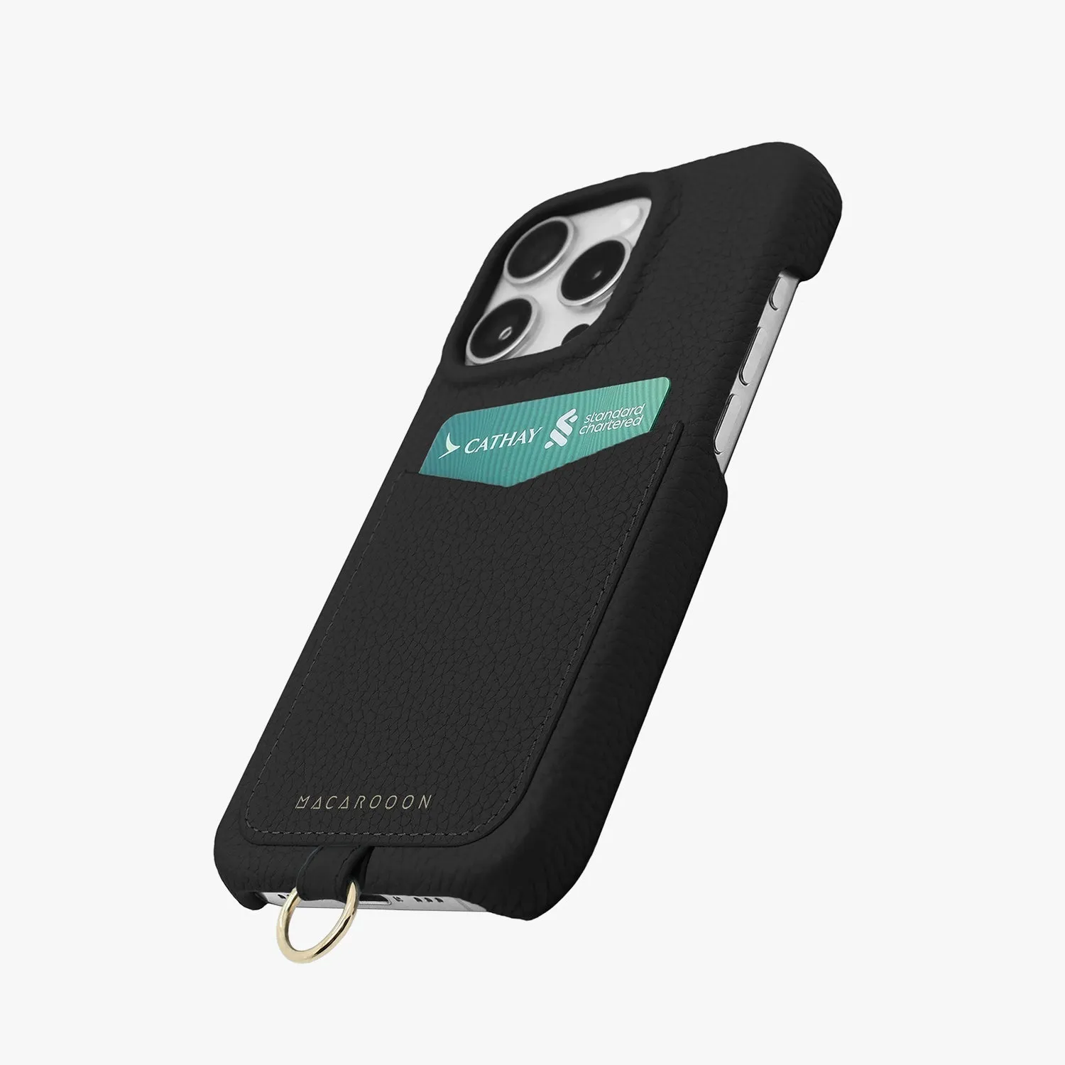iPhone 15 Leather Sling Card Case with Wrist Leather Strap