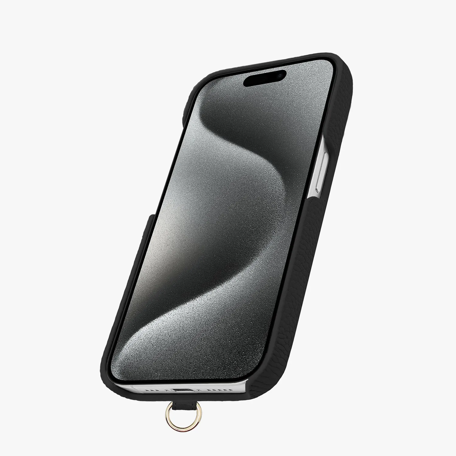 iPhone 15 Leather Sling Card Case with Wrist Leather Strap