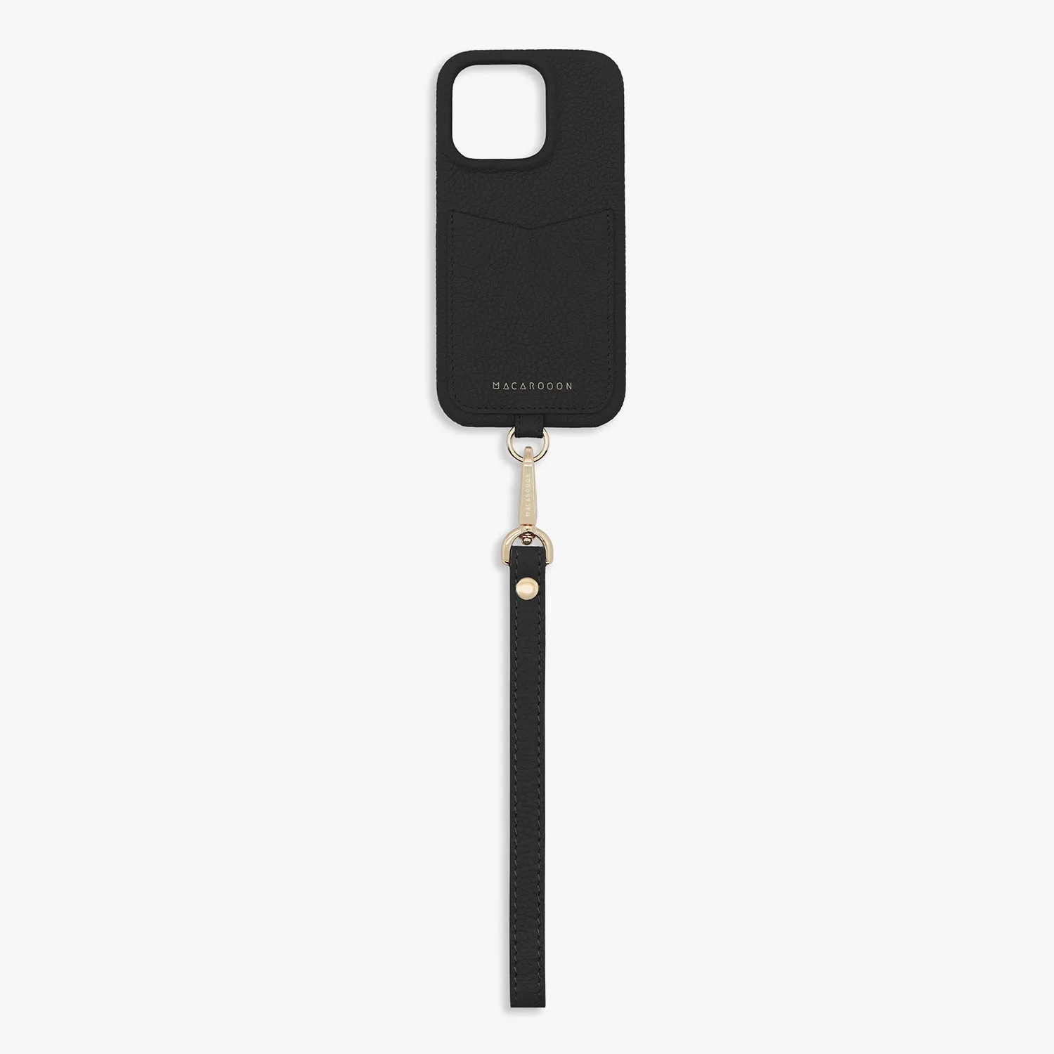 iPhone 15 Leather Sling Card Case with Wrist Leather Strap
