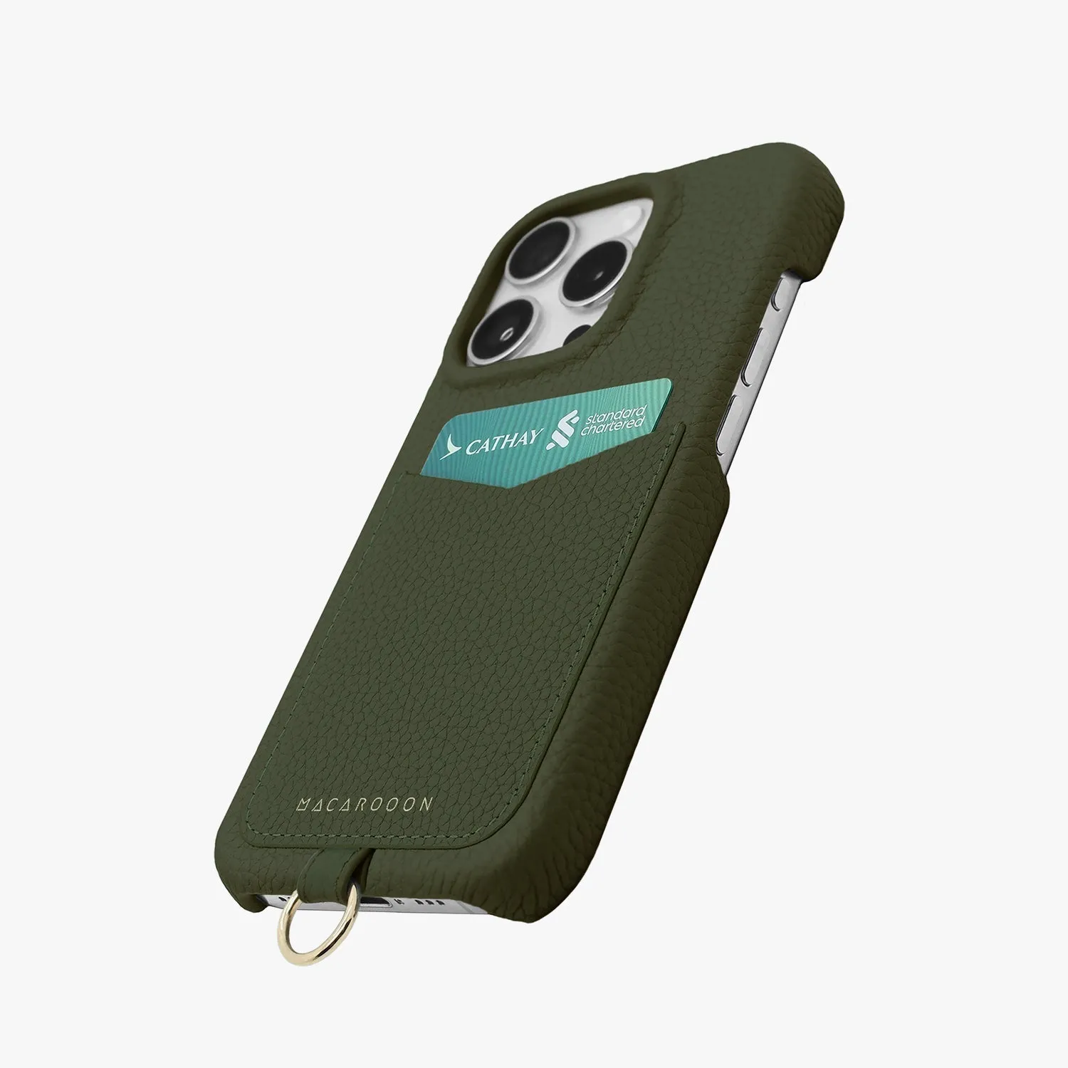 iPhone 15 Leather Sling Card Case with Wrist Leather Strap