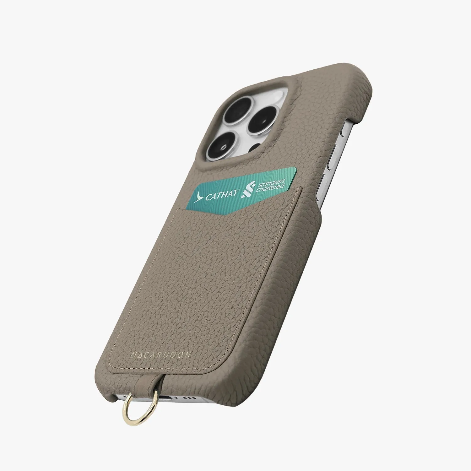 iPhone 15 Leather Sling Card Case with Wrist Leather Strap