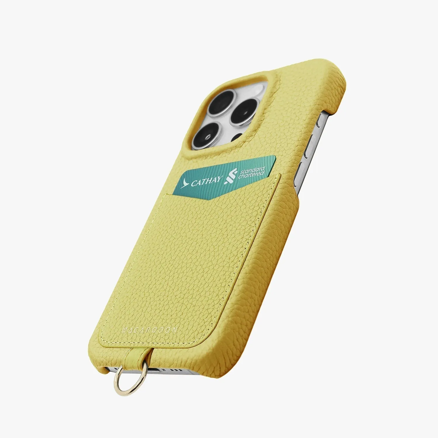 iPhone 15 Leather Sling Card Case with Wrist Leather Strap