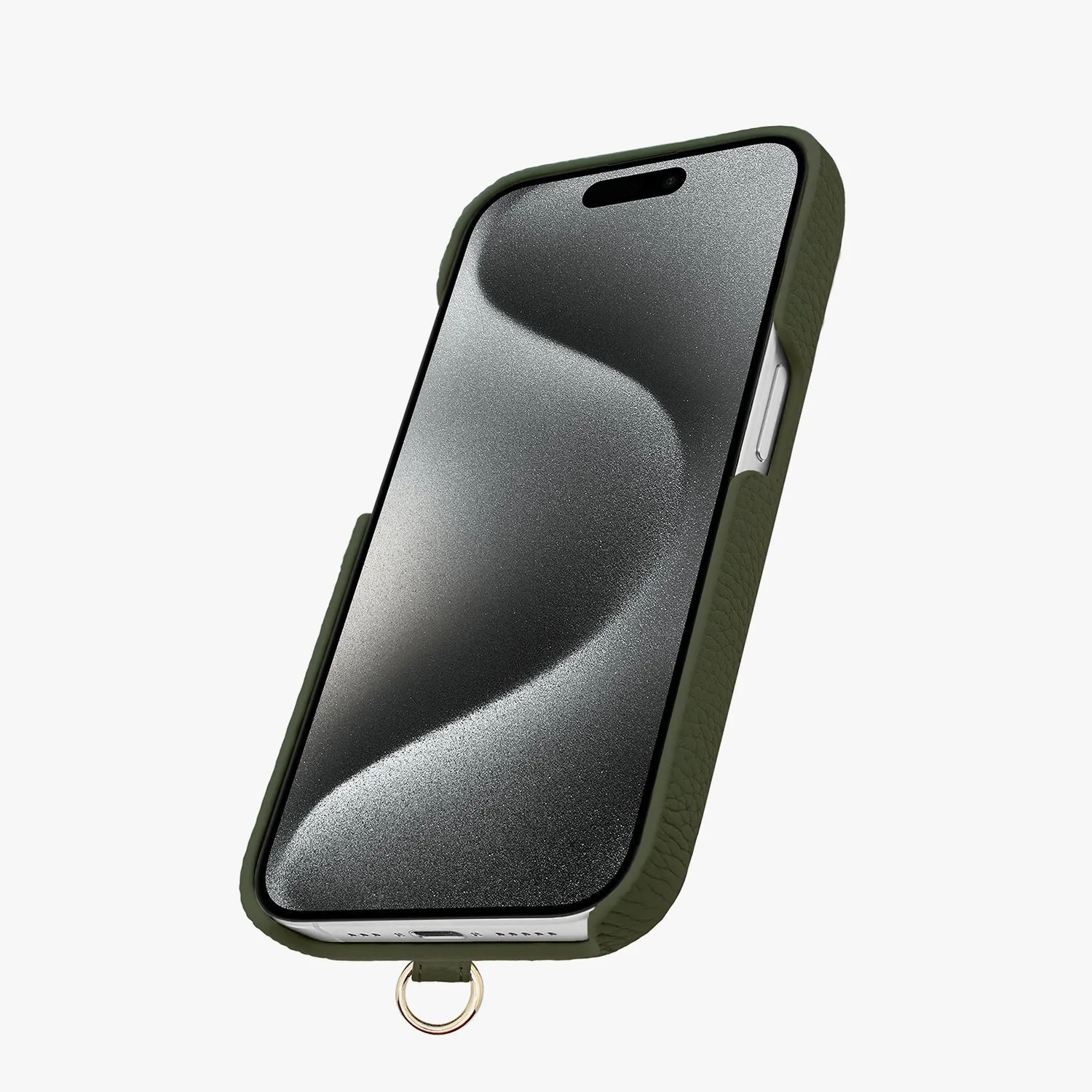 iPhone 15 Leather Sling Card Case with Wrist Leather Strap