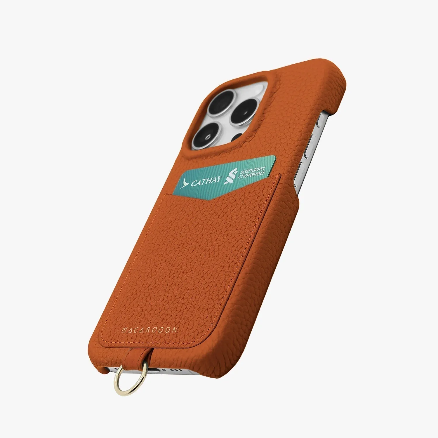 iPhone 15 Leather Sling Card Case with Wrist Leather Strap