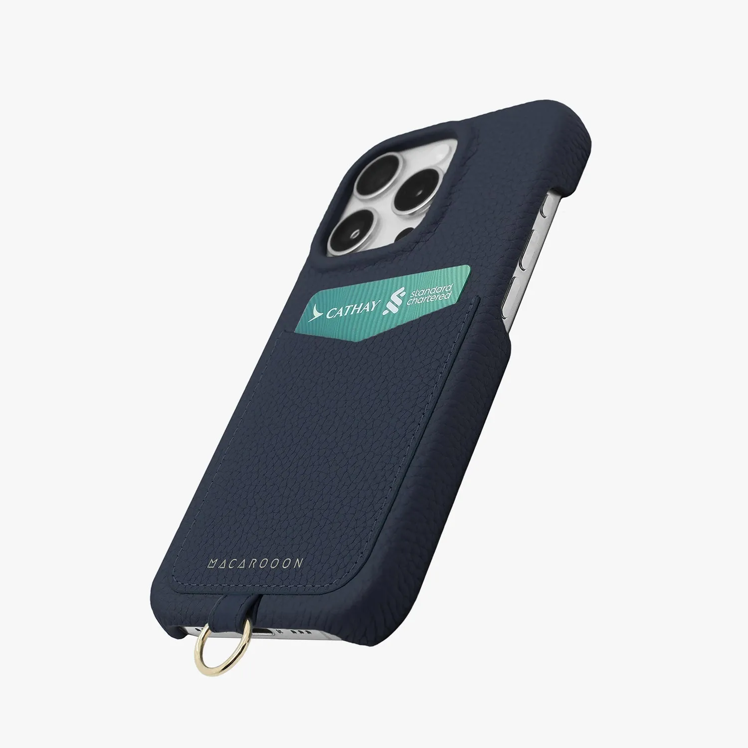 iPhone 15 Leather Sling Card Case with Wrist Leather Strap