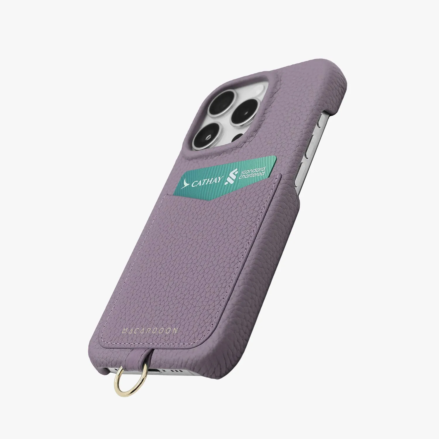 iPhone 15 Leather Sling Card Case with Wrist Leather Strap