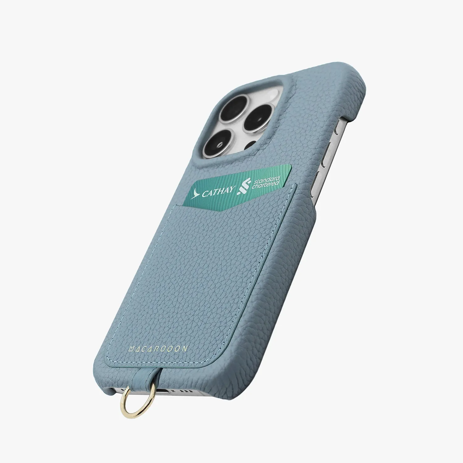 iPhone 15 Leather Sling Card Case with Wrist Leather Strap
