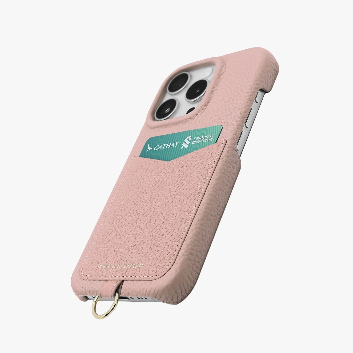 iPhone 15 Leather Sling Card Case with Wrist Leather Strap