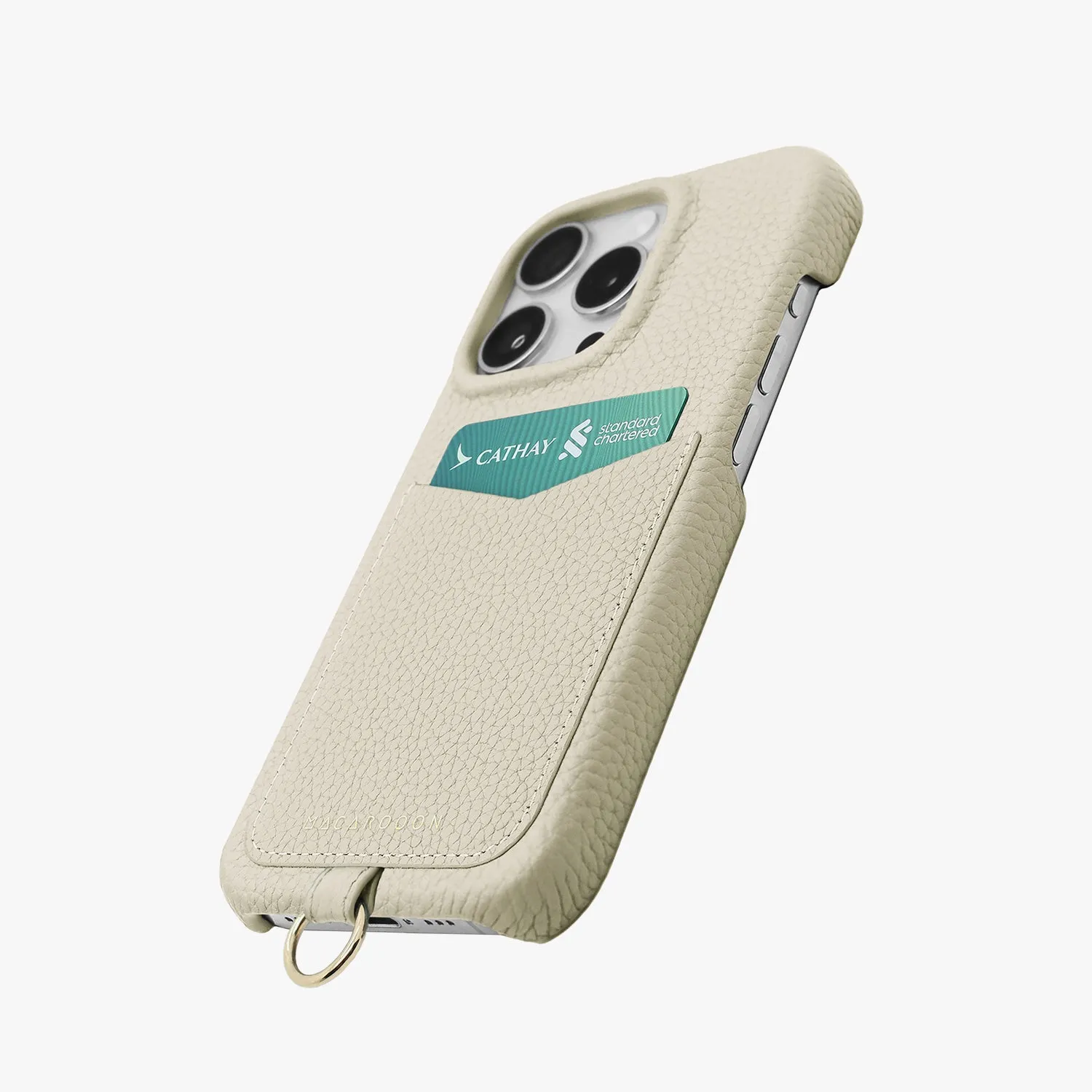 iPhone 15 Leather Sling Card Case with Wrist Leather Strap