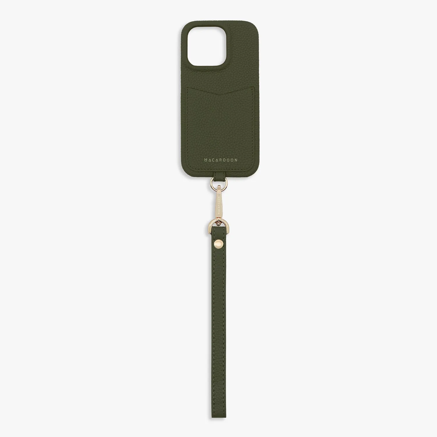 iPhone 15 Leather Sling Card Case with Wrist Leather Strap