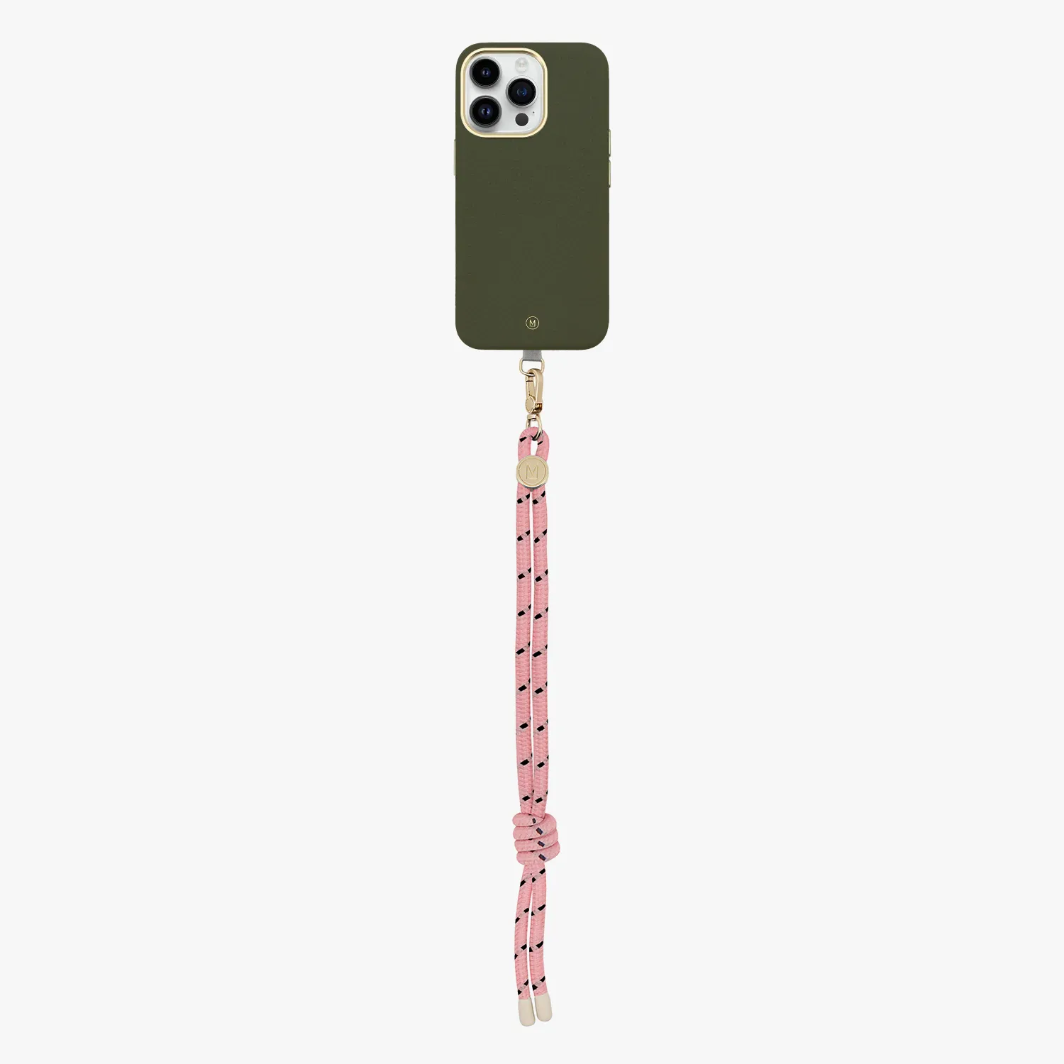 iPhone 15 Plus Leather MagSafe Case with Wrist Rope Strap
