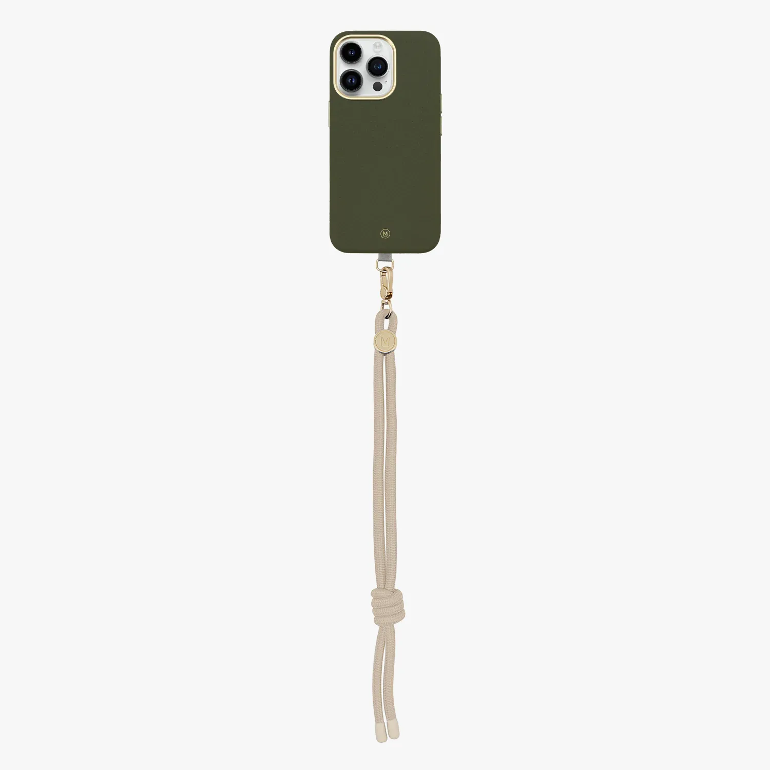 iPhone 15 Plus Leather MagSafe Case with Wrist Rope Strap