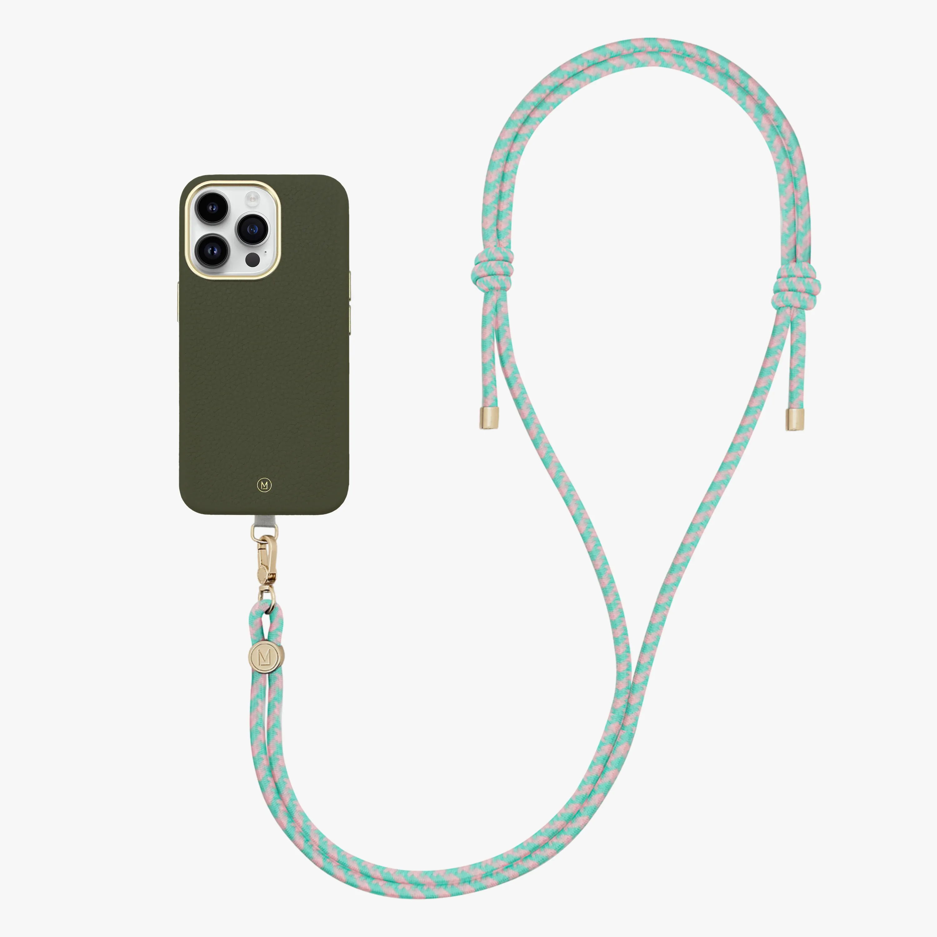 iPhone 15 Pro Leather MagSafe Case with Crossbody Rope Strap