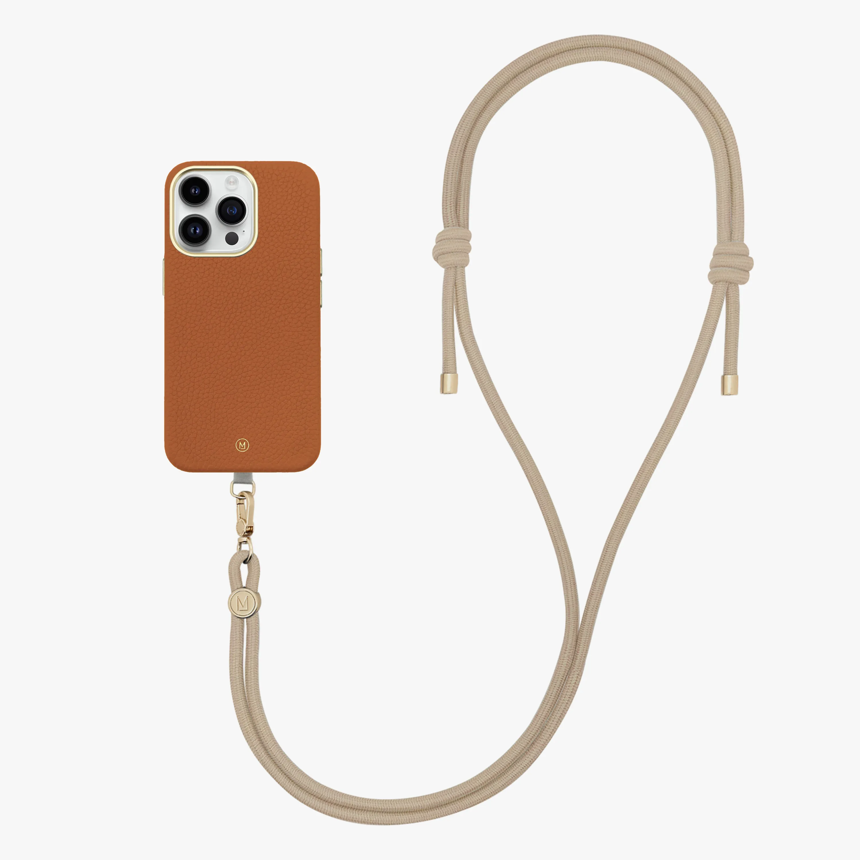 iPhone 15 Pro Leather MagSafe Case with Crossbody Rope Strap