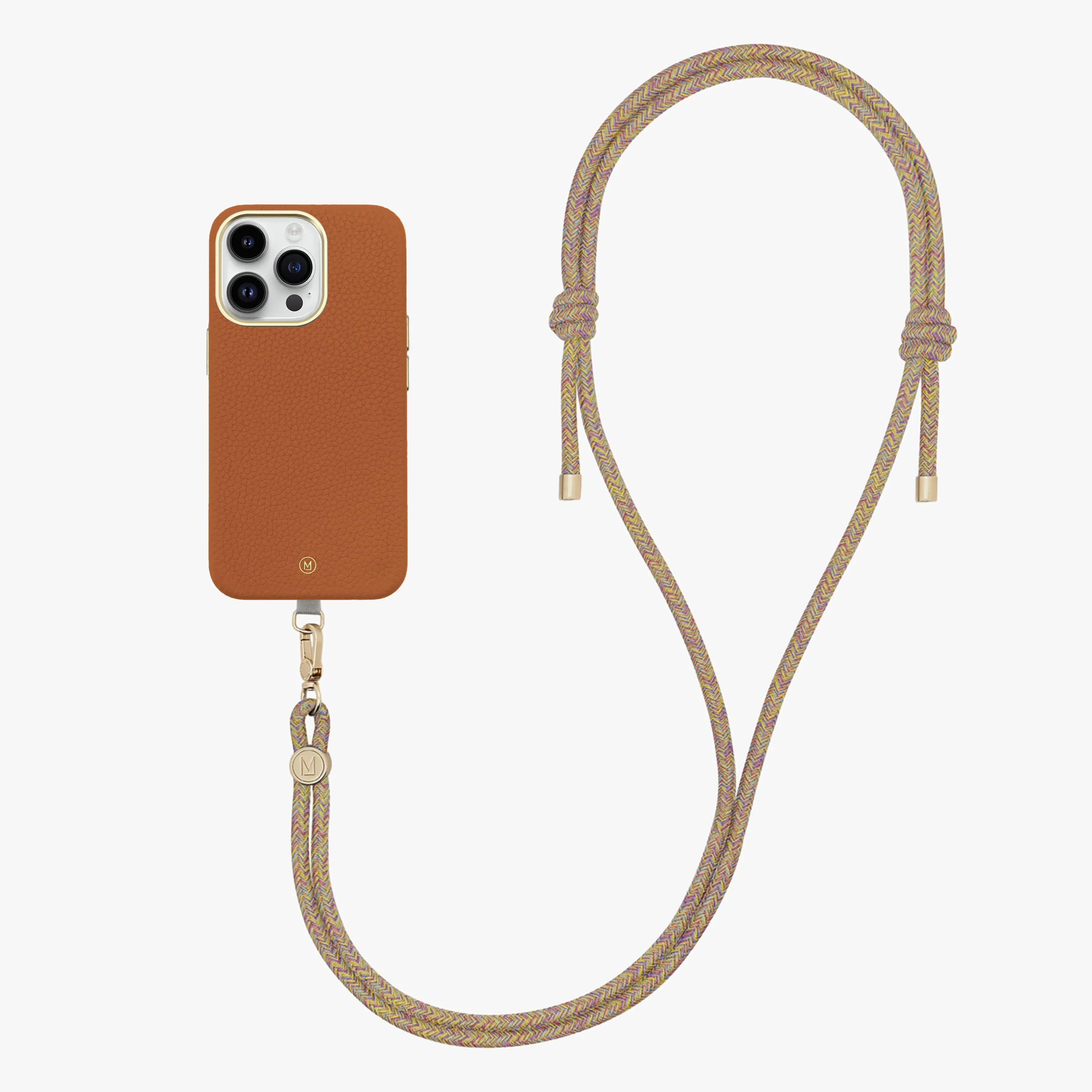 iPhone 15 Pro Leather MagSafe Case with Crossbody Rope Strap