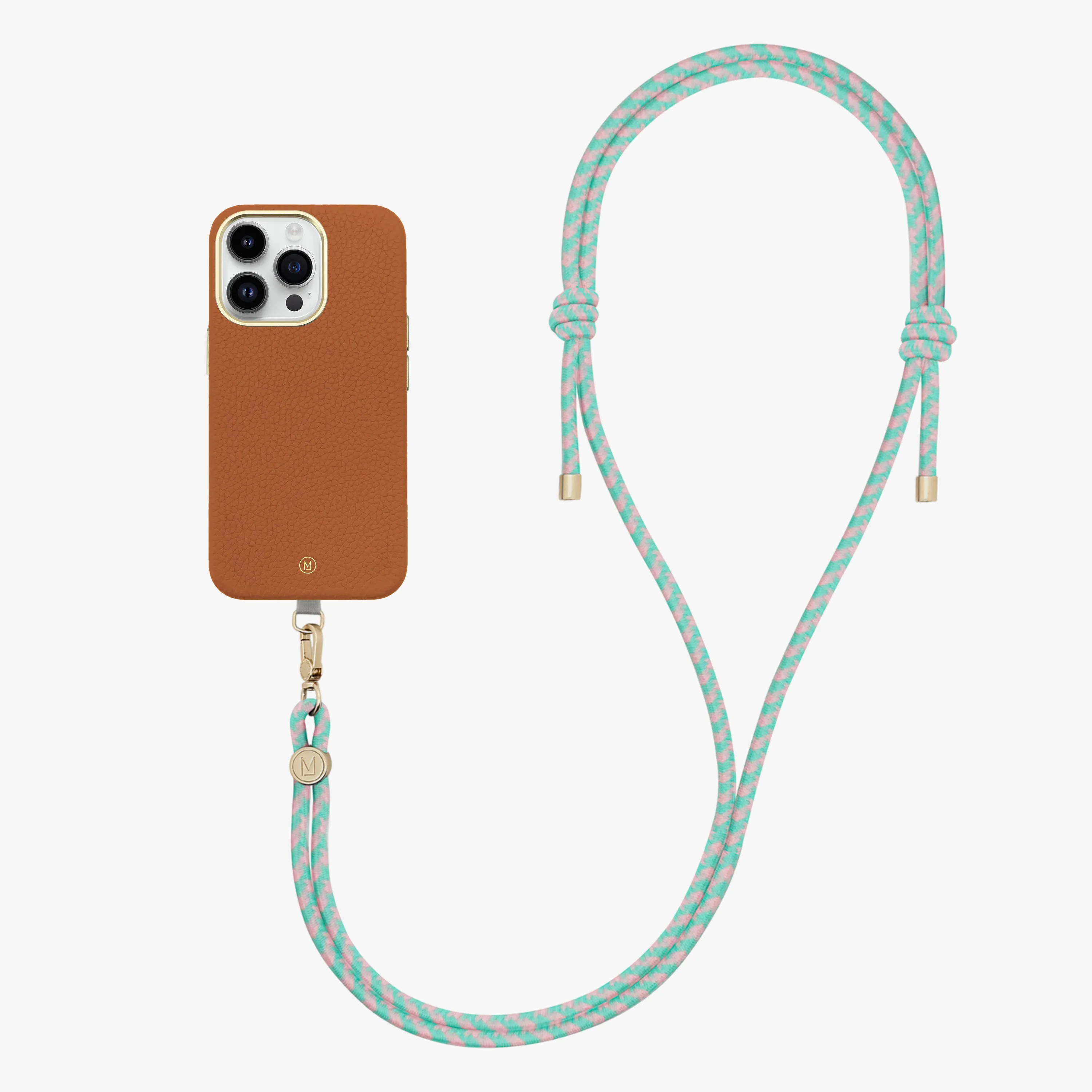 iPhone 15 Pro Leather MagSafe Case with Crossbody Rope Strap