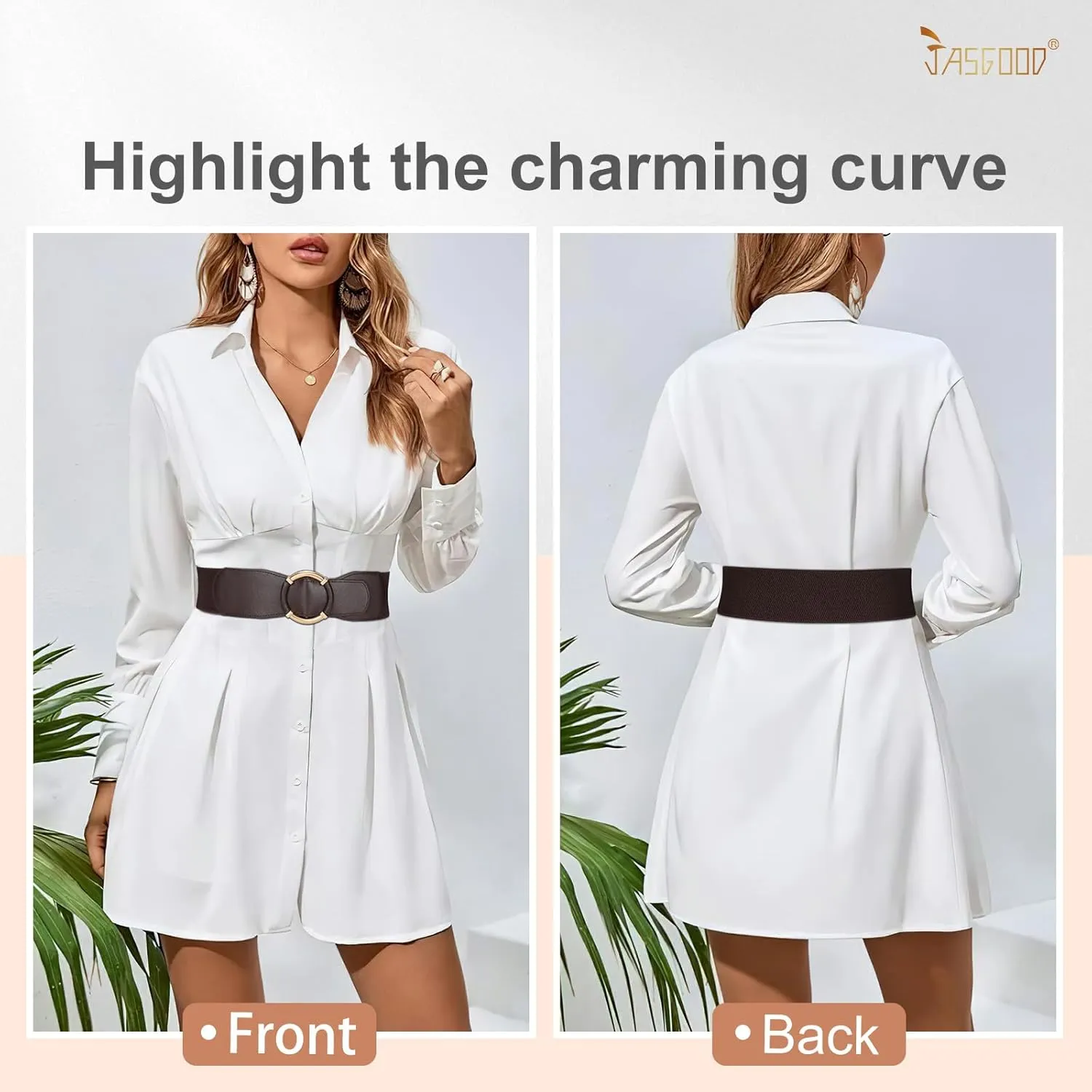 JASGOOD Women Wide Waist Belt Stretchy Elastic Vintage Belts for Dress Ladies Belt with Circle Buckle
