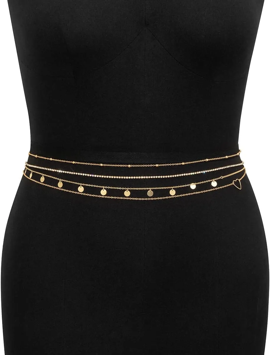 JFORYOU Waist Chain for Women Layered Belly Chain for The Waist Adjustable Waterproof Sexy Bikini Satellite Beads Chain Summer Non Tarnish Body Chain Jewelry for Women