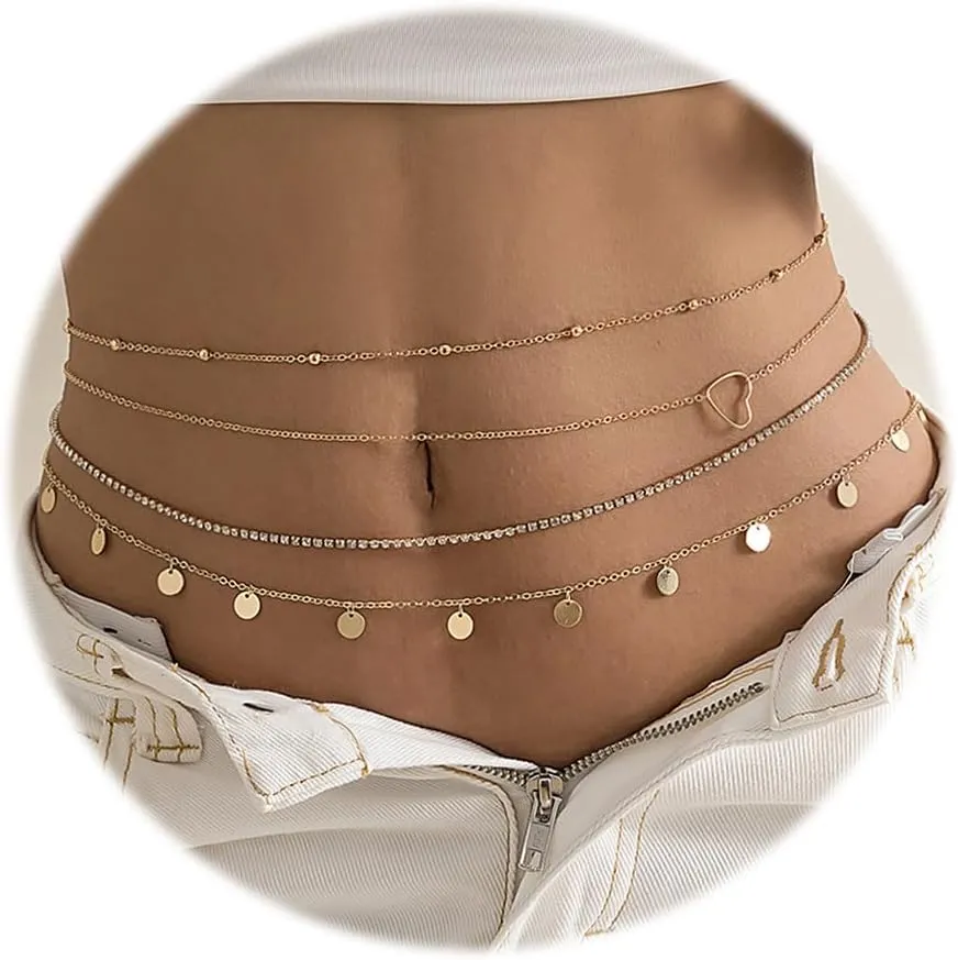 JFORYOU Waist Chain for Women Layered Belly Chain for The Waist Adjustable Waterproof Sexy Bikini Satellite Beads Chain Summer Non Tarnish Body Chain Jewelry for Women