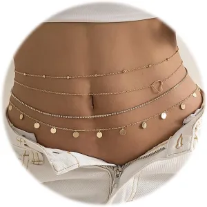 JFORYOU Waist Chain for Women Layered Belly Chain for The Waist Adjustable Waterproof Sexy Bikini Satellite Beads Chain Summer Non Tarnish Body Chain Jewelry for Women