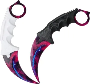 Karambit Knife Set of 2 Fixed Blade Tactical Knives CSGO Survival Weapon Hunting Claw Knife Camping Tools (Galaxy Couple)