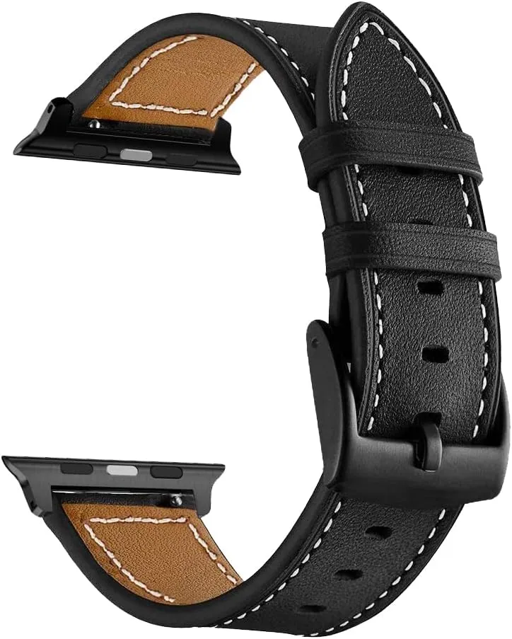 LDFAS Compatible for Apple Watch Series 10 Band 46mm, Leather Watch Strap Compatible for Apple Watch Ultra 2 49mm, Apple Watch Series 7/6 45mm Band,Brown Black (2 Pack)