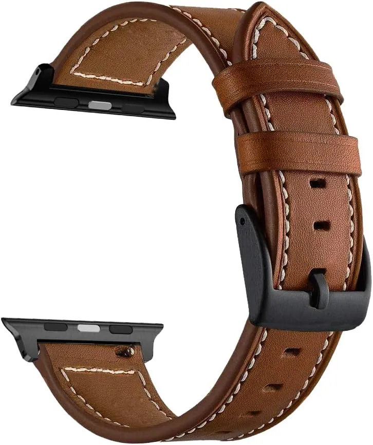 LDFAS Compatible for Apple Watch Series 10 Band 46mm, Leather Watch Strap Compatible for Apple Watch Ultra 2 49mm, Apple Watch Series 7/6 45mm Band,Brown Black (2 Pack)