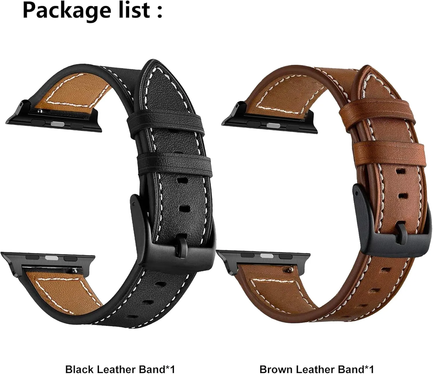 LDFAS Compatible for Apple Watch Series 10 Band 46mm, Leather Watch Strap Compatible for Apple Watch Ultra 2 49mm, Apple Watch Series 7/6 45mm Band,Brown Black (2 Pack)
