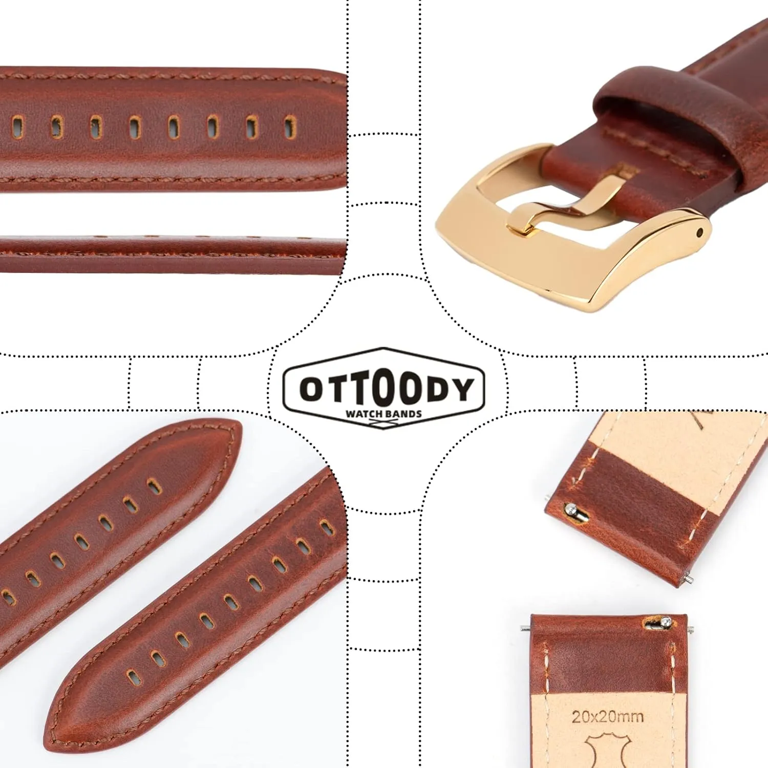 Leather Watch Bands Quick Release, Elegant Top Grain Leather Watch Straps for Men & Women, Choice of Color & Width - 18mm, 19mm, 20mm, 21mm or 22mm Wristbands Bracelet for Watch & Smartwatch