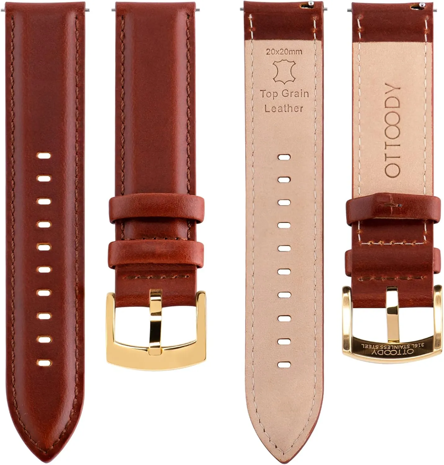 Leather Watch Bands Quick Release, Elegant Top Grain Leather Watch Straps for Men & Women, Choice of Color & Width - 18mm, 19mm, 20mm, 21mm or 22mm Wristbands Bracelet for Watch & Smartwatch