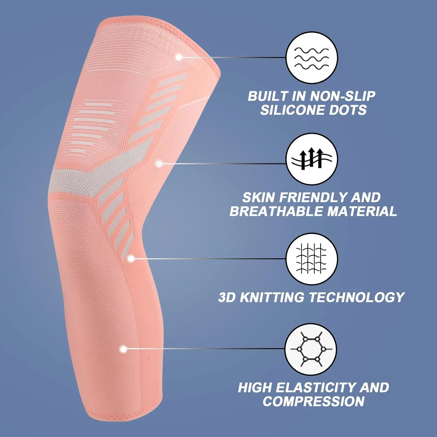 Leg Compression Sleeve 1 Pair Long Knee Braces for Women and Men Knee Support with Non Slip Silicone for Sports Running