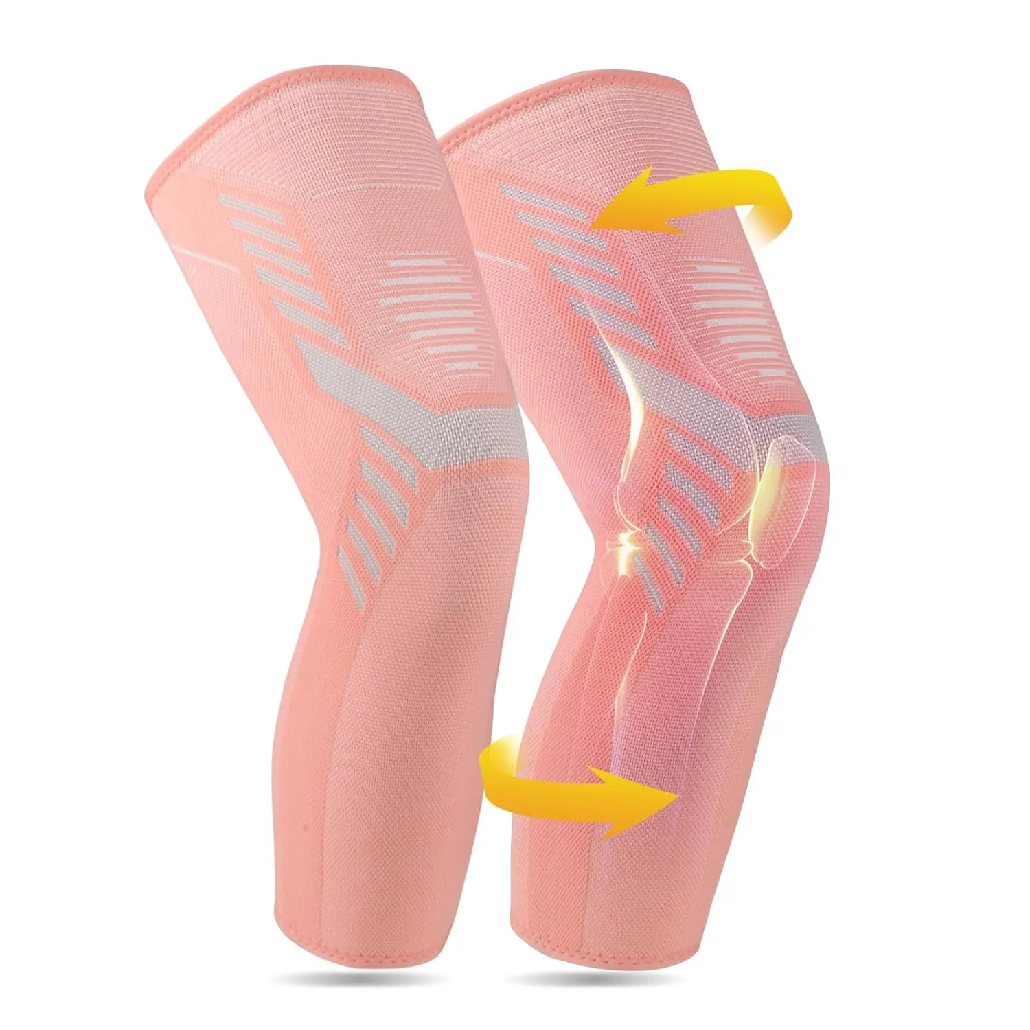 Leg Compression Sleeve 1 Pair Long Knee Braces for Women and Men Knee Support with Non Slip Silicone for Sports Running