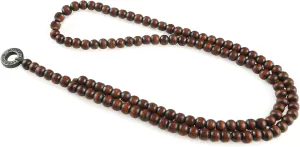 Mens Surfer Beaded Necklace - LIFEGUARD - Round Metal Pendant for Men, Boyfriend Wooden Bead Rosary Style Surf BEACH Party Vacation Clubbing, Brown/Black/Natural