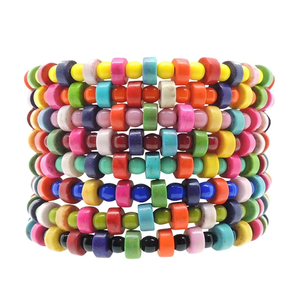 Multicolour Howlite and Glass Bead Mix Bracelet