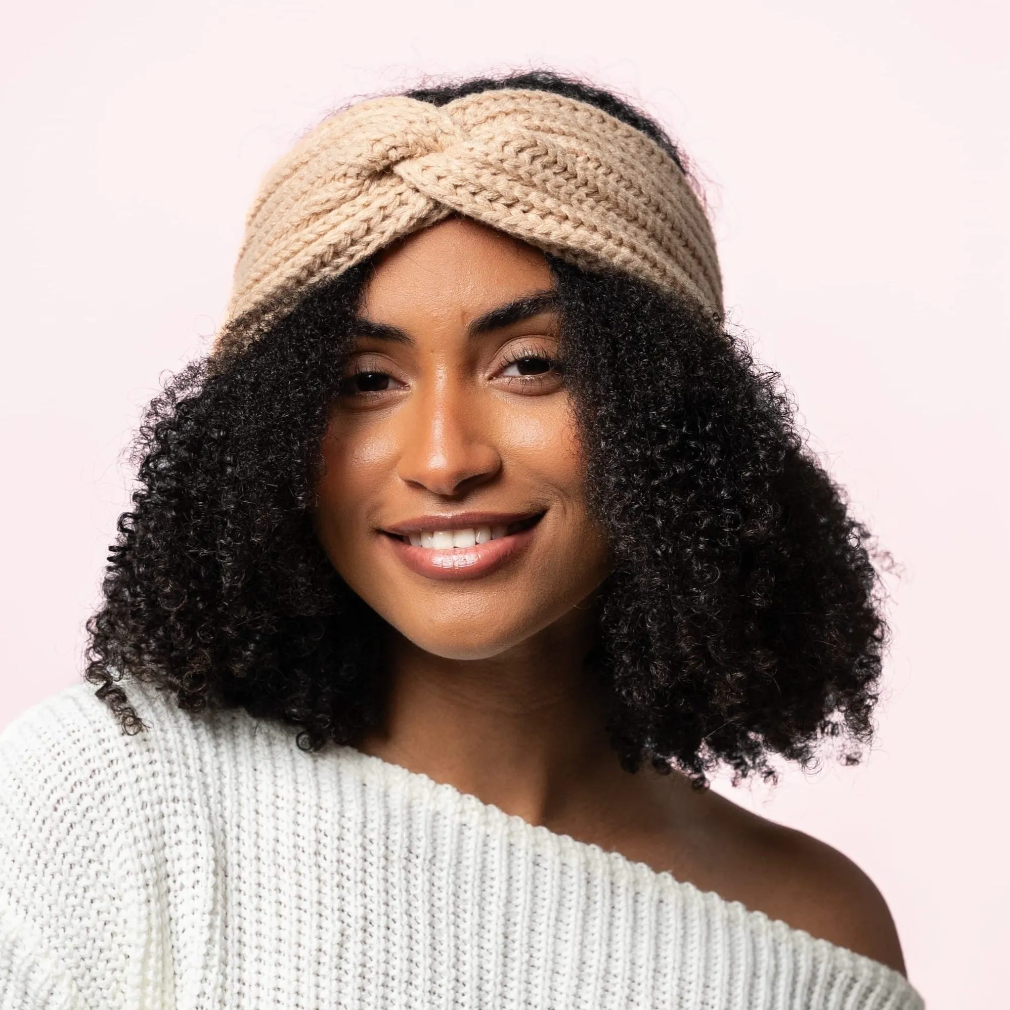 Only Curls Satin Lined Knitted Headband - Sand