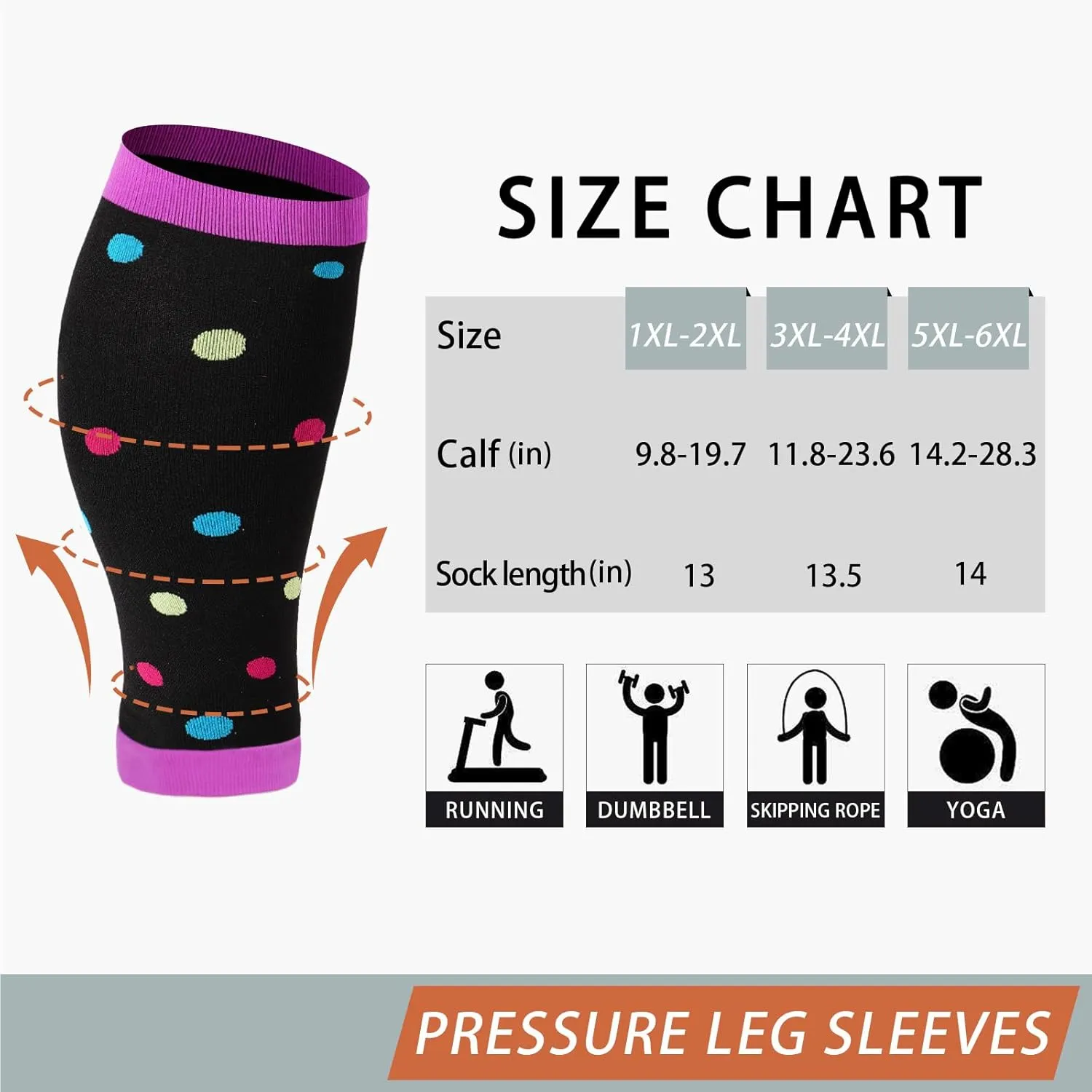 Plus Size Compression Leg Sleeves for Women& Men 15-20mmHg Wide Calf Knee High Leg Sleeves