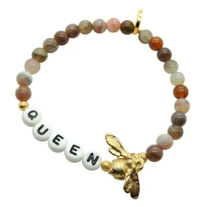 Queen Bee Alphabet Charm Gemstone Bead Bracelet
