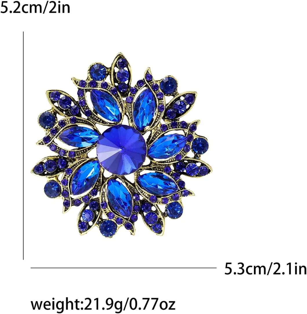 Rhinestone Flower Brooch for Women Vintage Crystal Flower Brooch Pin Elegant Clothing Hat Bag Accessories Christmas Birthday Party Wedding Costume Jewelry
