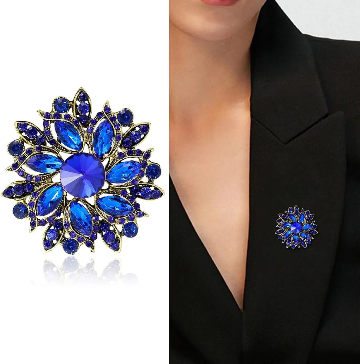 Rhinestone Flower Brooch for Women Vintage Crystal Flower Brooch Pin Elegant Clothing Hat Bag Accessories Christmas Birthday Party Wedding Costume Jewelry