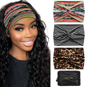S&N Remille Wide Headbands for Women, Large Hairband, Elastic Non-Slip Headband Twist Knotted Accessories, Yoga Workout Vintage Hair 3 Pack (Colour-3)