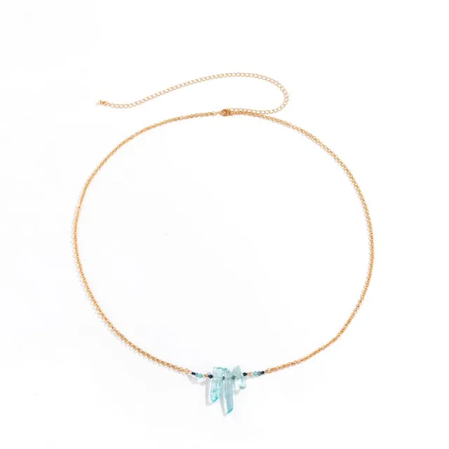 Sexy Summer Beach Natural Irregular Stone Harness Waist Belly Chain Simple Minimalist Gold Color Bikini Body Jewelry