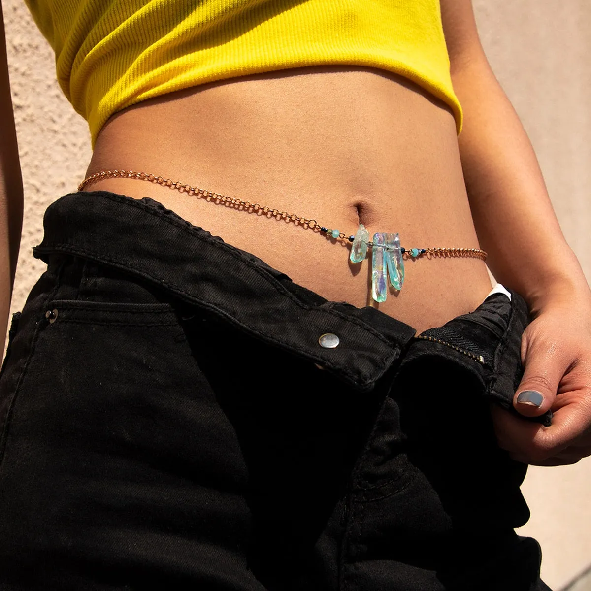 Sexy Summer Beach Natural Irregular Stone Harness Waist Belly Chain Simple Minimalist Gold Color Bikini Body Jewelry
