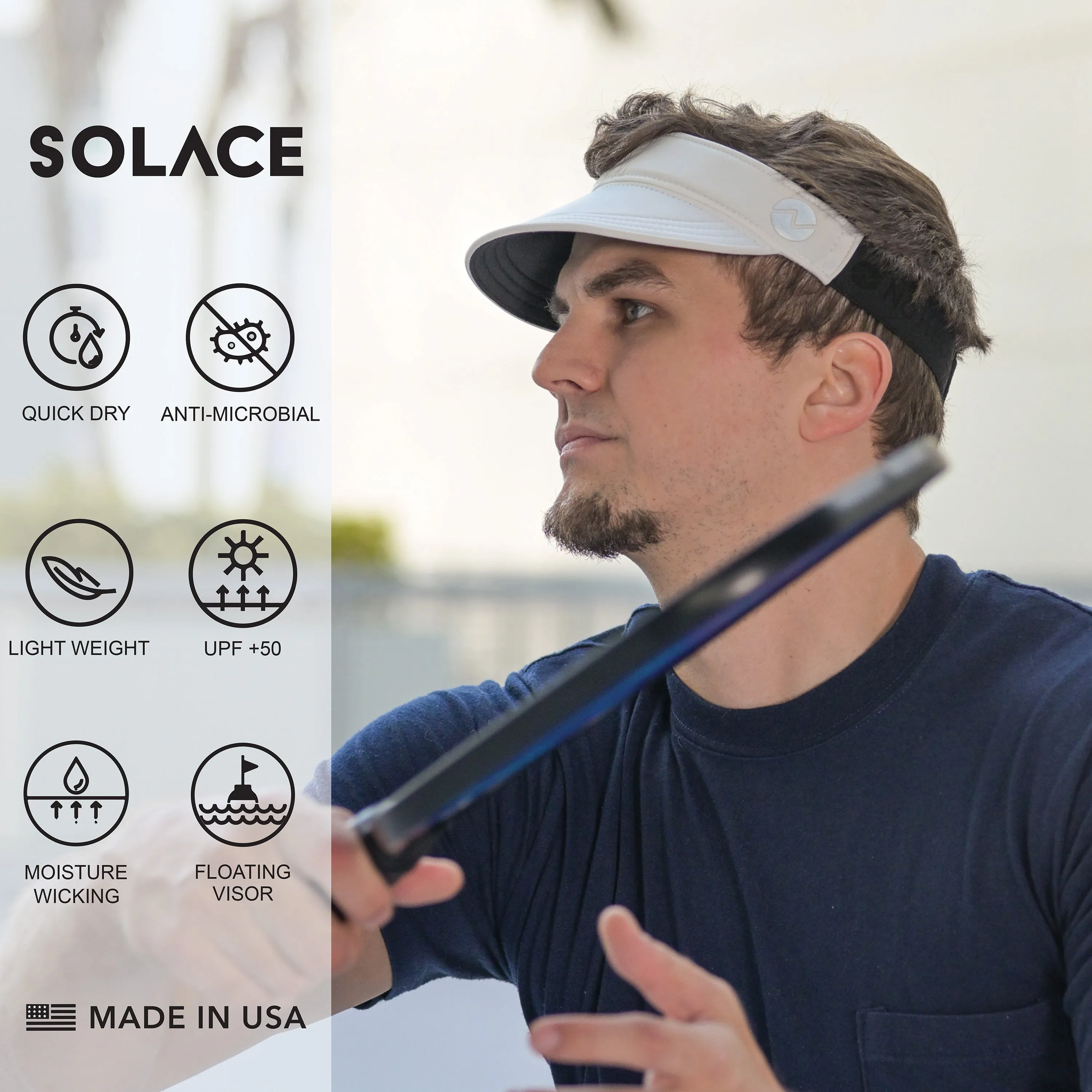 Solace Pickleball and Performance Sport Visor - Pure White