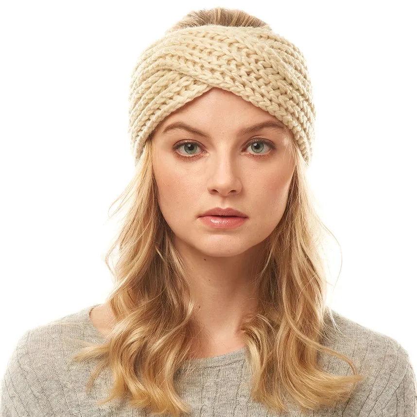 Solid Twisted Wide Knitted Headband