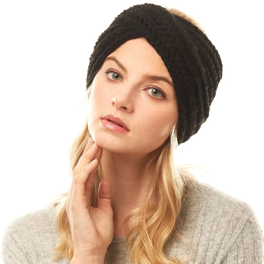 Solid Twisted Wide Knitted Headband
