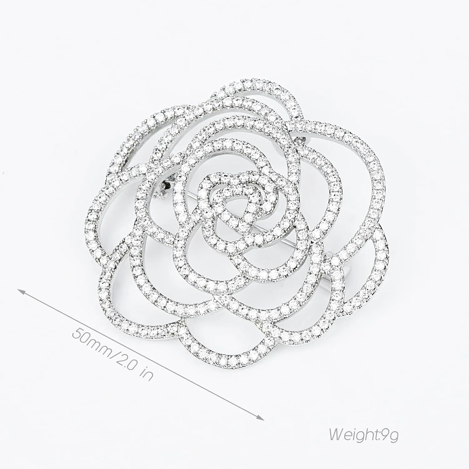 Sparkling Crystal Cut Rose Flower Pave Crystal Camellia Boutonniere Pin Brooch Corsage Blooming Heart Shaped Floral Jewelry for Women